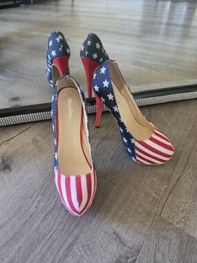 Women's American Flag High Heel Pumps - Red/White/Blue